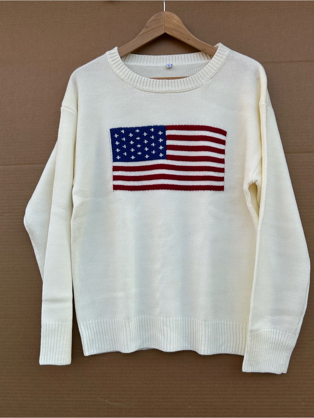 Chunky knit Pullover Sweater American Flag Women’s Large Cream Patriotic